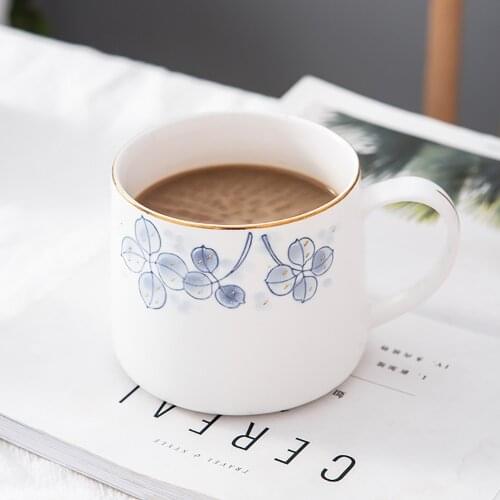 Golden Edge Coffee Mug Hand Painted Ceramic of Bone China Breakfast Cup 350ml Pastoral Style White Milk Oat Mugs Home Cups