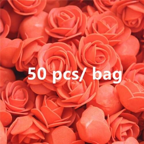 50pcs/bag PE Foam Fake Flower Roses Head Artificial Flowers Wedding Decoration for Scrapbooking Gift Box Diy Wreath Multi-use