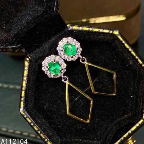KJJEAXCMY fine Jewellery 925 sterling silver natural emerald women trendy popular Chinese style gem earrings eardrop support det