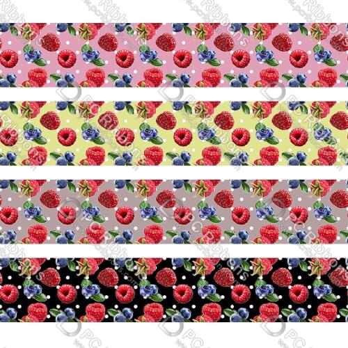 16-75MM Blueberries&Raspberries Printed Grosgrain&Satin Ribbon DIY Handmade Materials Christmas Wedding Gift Wrap Tape 50yards