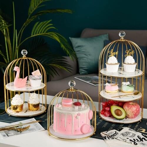 Creative birdcage food rack display rack ceramic three-layer dessert tray double-layer cake rack afternoon tea snack rack
