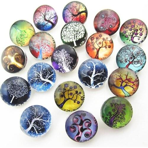 Hot selling 10pcs/lot 18mm life tree Random Snap Button Glass Snap Buttons Charms Fit DIY Snap Bracelet Jewelry