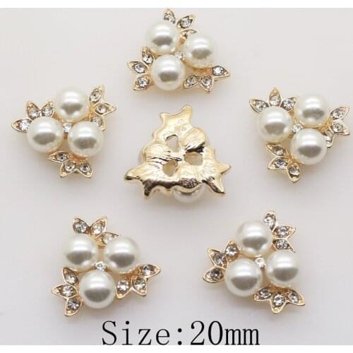 LkeRan 10pcs 20mm Metal Rhinestone Pearl button Flatback Alloy Button Wedding Dress Decoration Accessories Embellishments Crafts
