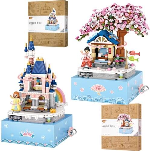 LOZ 1220 1221 mini Blocks Kids Building Toys Cherry Blossom Puzzle DIY Castle Girls Womens Gift Music Box with original box