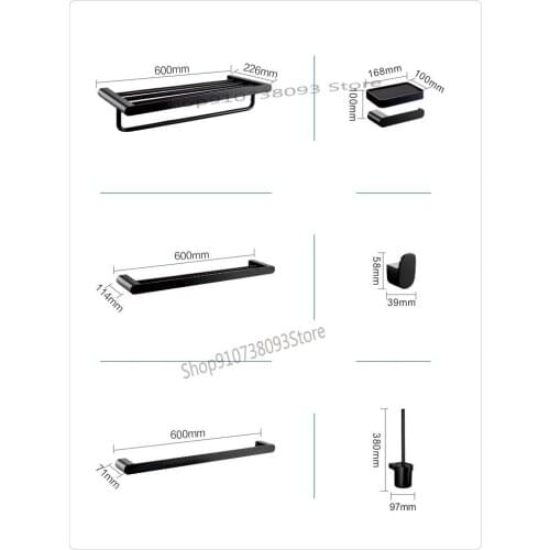 Copper Bath Towel Rack Shelf Shelf Toilet Towel Rack Hardware Pendant Black Nordic Bathroom Rack Five Piece Suit