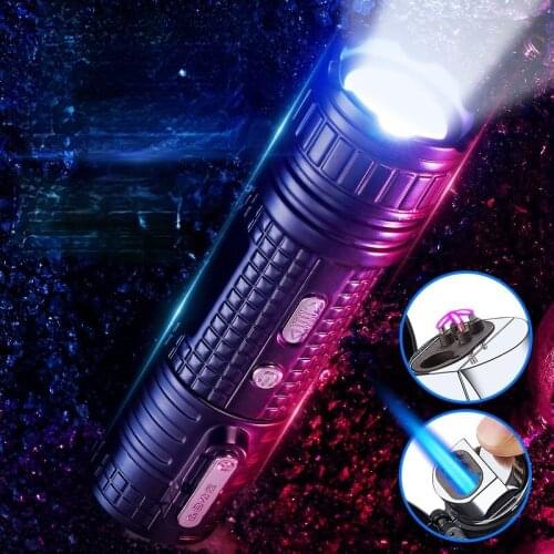 Multifunctional Creative Three-purpose Waterproof Flashlight Lighter Double Straight Inflatable Double Arc Charging Lighter