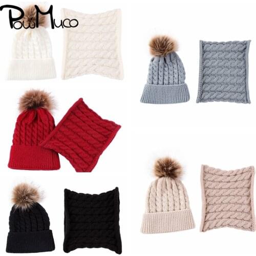 Powmuco Fashion Handmade Knitted Hat and Scarf Set Solid Color Crochet Baby Girls Caps Winter Warm Headwear Infant Birthday Gift