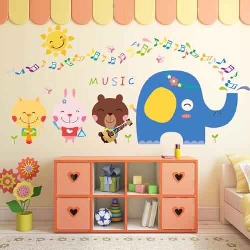 Cartoon Anime Decoration Cute Animals Party Music Note Wall Stickers for Kids Rooms Decoration Self Adhesive