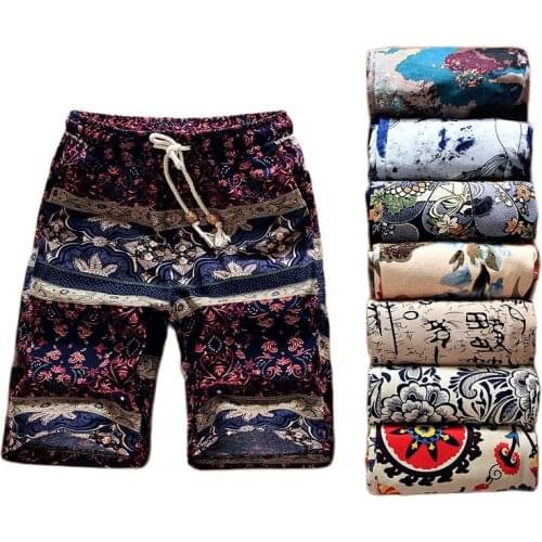 2021 Summer New Boutique Flower Cotton Linen Men Casual Beach Shorts Mens Comfortable Breathable Leisure Shorts Male