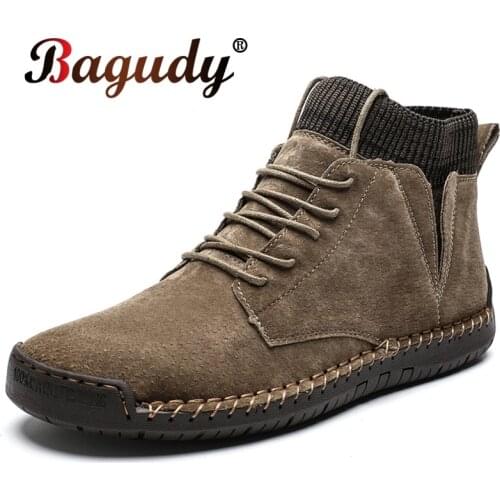 Winter Men Snow Boots Warm Fur Men Suede Motorcycle Boots Fashion Handmade Winter Ankle Boots Waterproof Male western boots Shoe
