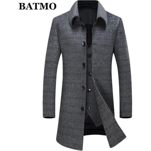 BATMO 2021 new arrival autumn&winter wool plaid trench coat men,mens 90% white duck down liner overcoat,plus-size M-4XL A819