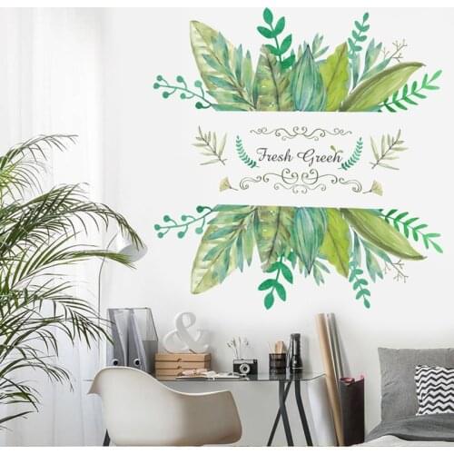 Fresh green leaf wall sticker living room bedroom background home decoration Mural Decals wallpaper Removable door stickers