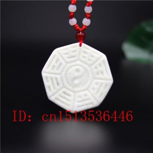 Natural White jade Carved Taiji Bagua Jade Pendant Chinese Necklace Charm Jewellery Fashion Amulet Luck Gifts for man Women
