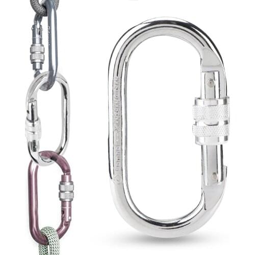 Quality 25KN Tension O-Shaped Buckle Safety Lock Outdoor Rocks Climbing Rescues Carabiner Equipments With Anti-Slip Lock Nut