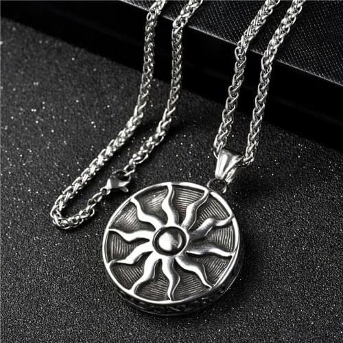 Stainless Norse Vikings Pendant Necklace sun Amulet Pagan Solar Symbol Slavic Wheel Amulet Men fashion Jewelry