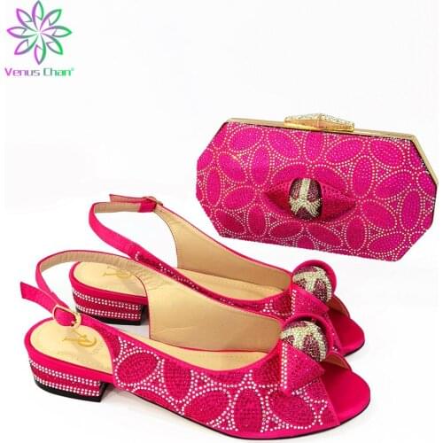 New Fashion Italian Shoes with Matching Bags for Women Nigerian Women Wedding Shoes and Bag Set Decorated with Rhinestone
