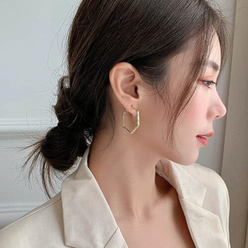 OLIRAFT 2021 Ins Cold Wind Irregular Hollow Geometric Hoop Earrings Women Korean Designer Personality Polygon Accessories