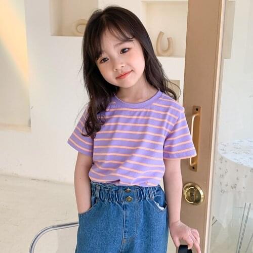 2-8T Striped T Shirt For Girls Toddler Kid Baby Boy Clothes Spring Summer Casual Top Elegant Short Sleeve Tshirt Cute Sweet Tee