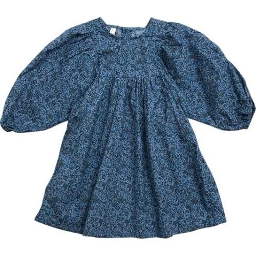 Vintage Long Sleeve Dress Age For 2 - 8 Years Baby Girls 2021 New Spring Little Girls Cute Printed Cotton Simple Loose Frocks