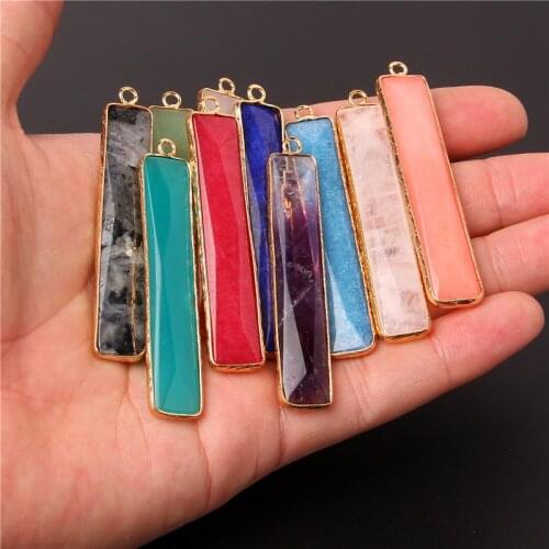 Vintage Unisex Fashionable Natural Stone Pendant Quartz Lapis Lazuli Amethyst Rectangle Shape Hot - Selling Jewelry Making Gifts