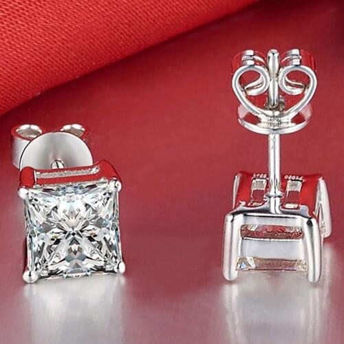 10K Au417 White Gold Women Stud Earrings Moissanite Diamonds 2 Carat Princess Square Wedding Party Engagement Anniversary