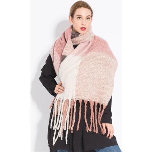 Luxury Brand Women Plaid Cashmere Scarf Thicken Warm Winter Scarves Ladies Big Lattice Shawl Tassel Pashmina Wraps Stoles Hijab