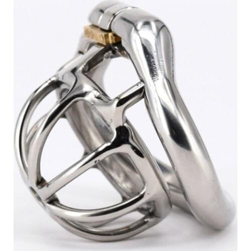 SODANDY Super Small Male Chastity Cage Real Stainless Steel Chastity Belt Penis Lock With 4 size Arc Base Activities Lock Ring