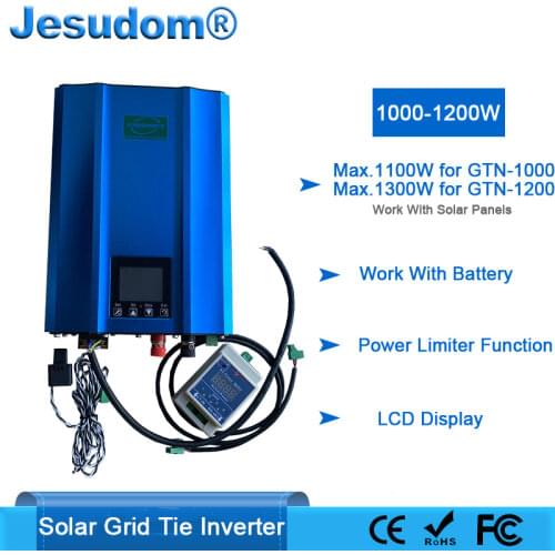 Solar Grid Tie Inverter 1000W 1200W Pure Sine Wave Output with Limiter Sensor Power Converter Battery Discharge