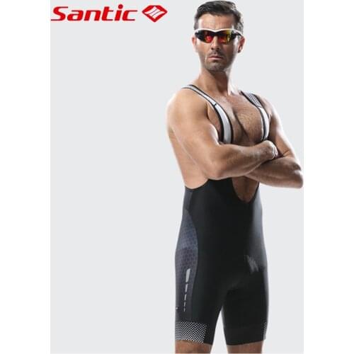 Santic Cycling Men Bib Shorts Shock Proof Cushion New Breathable Full Size Light Cycling Pants Cycling Clothes Prevent Injury