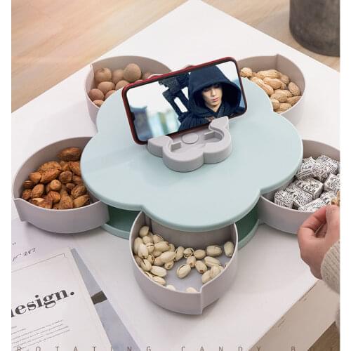 Single Petal-Shape Rotating Snack Box Candy Tray Food Storage Box Wedding Candy Plates Double-deck Dried Fruit Organizer Storage