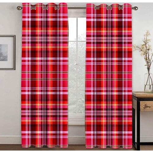 Living Room Shading 90% Decorative Curtain Red Stripe Pattern Home Textile Decoration Bedroom Perforated Curtains