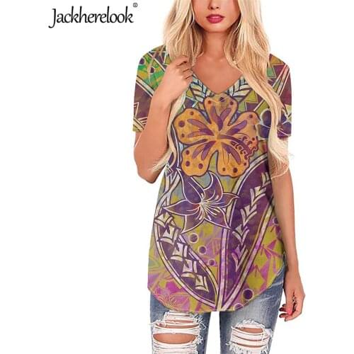 Jackherelook Polynesian Traditional Tribal Print Large Size Blouse for Womens Tops Short Sleeve Tops Shirts V-neck Clothes 2020