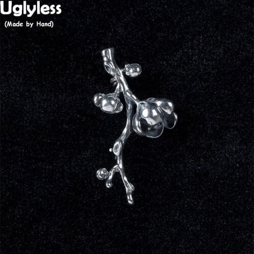 Uglyless 100% Real 925 Sterling Silver Handmade Flowers Brooch for Women Thai Silver Plum Blossom Branch Brooch Handmade Jewelry