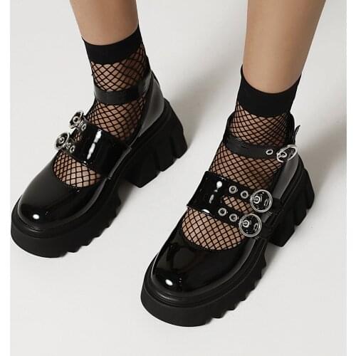 High Waterproof Platform Platform Hollow Heel Street Fashion Shoes Patent Leather Shallow Mouth Ankle Strap Platform Shoes