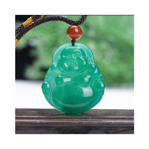 Zheru Jewelry Natural Agate Chalcedony Class A Green Carved Happy Pendant Necklace Jewelry Best Gift