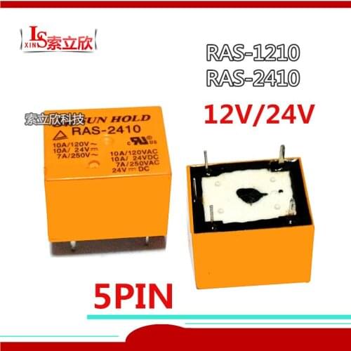 10PCS/LOT 100%Original New Relay RAS-1210 12VDC RAS-2410-24VDC RAS-2410 24VDC RAS 2410 24V 12V 10A 5PIN
