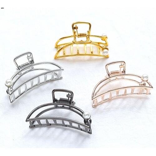 Women Girls Geometric Hair Claw Clamps Hair Crab Pearl Hair Clip Claws Solid Color Accessories Hairpin Large Size