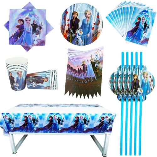40/80/81/100PCS Disney Frozen Baby Shower Birthday Party Decoration Sets Banner Straw Giftbag Cup Plate Supplies For Kids