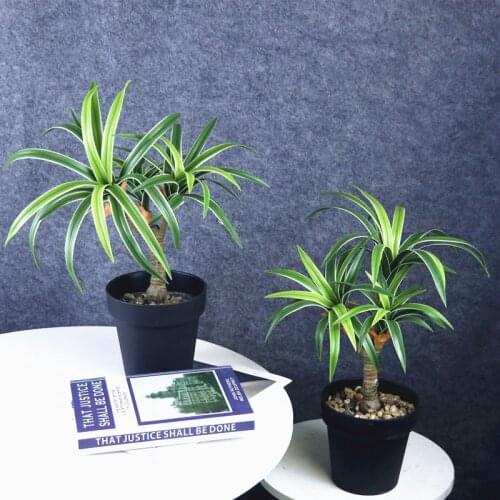 48CM 3Fork Artificial Palm Tree Potted Plastic Crafts Ornaments Realistic Fake Plants Indoor Simulation Bonsai Hotel Room Decor