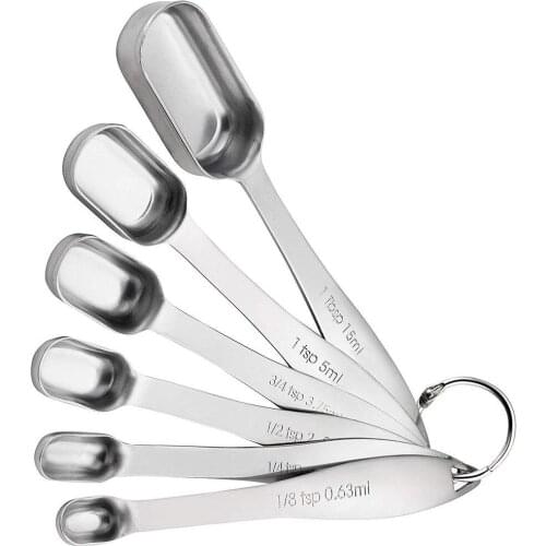 6Pcs A Set Measuring Spoon Home Kitchen Multifunction Dry And Liquid Stainless Steel Square Scale Measuring Spoon 0.63ml to 15ml