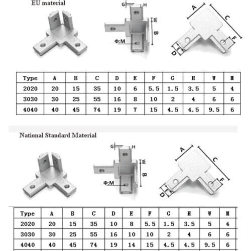 Aluminum T-slot Profile L Shape 3-Way 90 Deg Inside Corner Connector 4040 EU