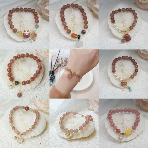 Strawberry Crystal Bracelet Lucky Retro Fortune Female Ins Green Strawberry Crystal Bracelet Send Girlfriend Jewelry