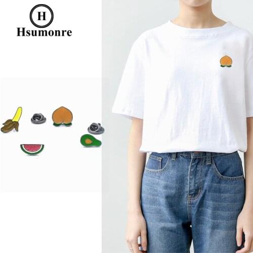 Fruit Cartoon Cute Brooches Peach Watermelon Banana Lapel Pins Brooch Enamel Metal Denim Jeans Pin Badge Jewelry 4pcs/set