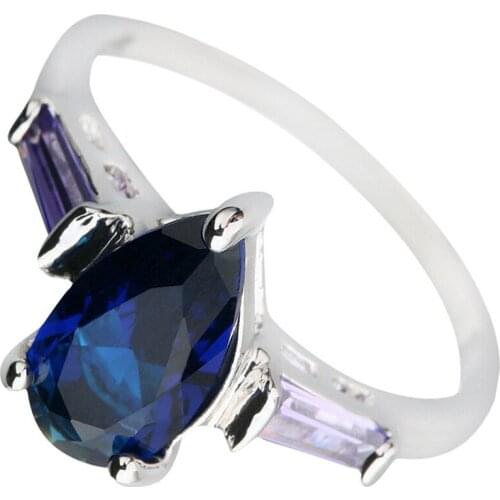 Pear Bule Stone 6*9mm Semi-precious Stone Sterling Silver AiMolies Ring Q0008L