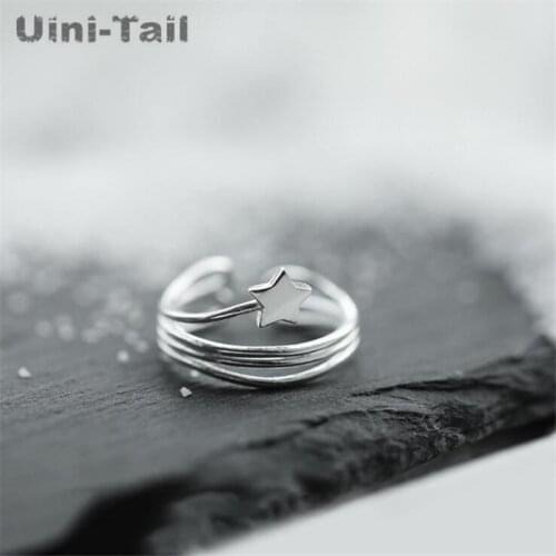 Uini-Tail hot new 925 sterling silver stars multi-layer open ring Korean fashion simple fresh student personality creative wild