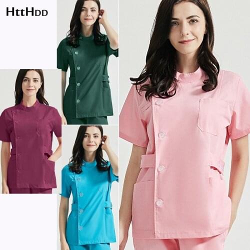 New Summer Beauty Care Scrub Uniform Fashion Ms. Slim Fit Design Shirt Top Elegant Short Sleeve Breathable Fabric High Quality