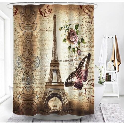 Retro Paris Tower Bicycle Home Decoration For Living Room Bedroom Window Curtain Waterproof Shower Curtains 3D Bathroom Curtain