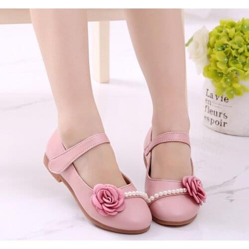 2020 new Girls Leather Shoes Princess Spring Autumn Pu Childrens Peas Shoes Lightweight Soft Bottom Kids Shoes Beige Pink Blue