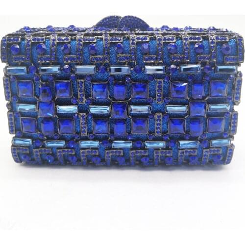 New Arrival Blue/Green Rhinestone Evening Bag Purse Women Diamond Shoulder Chain Handbags Lady Party Prom Mini Clutches Bags Red