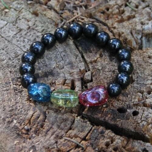 Obsidian Bracelet with Tourmaline Tumbled Beads on Elastic Band // Positive Energy Root Chakra Balancing Bracelet